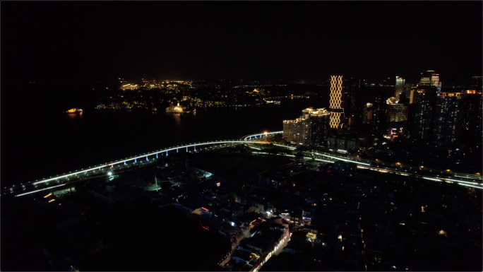 厦门筼筜湖夜景航拍