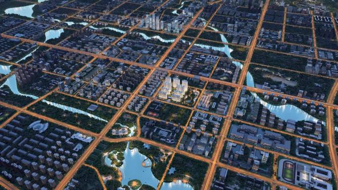 鸟瞰城市夜景区位动画素材