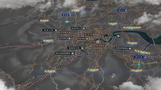 杭州地图高端黑金属质感AE模板