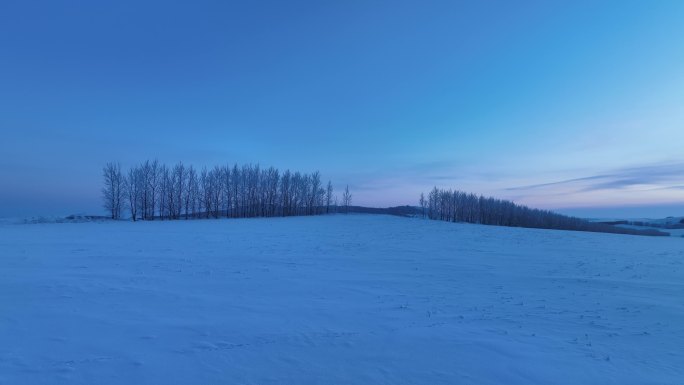 航拍内蒙古雪域雪原暮色