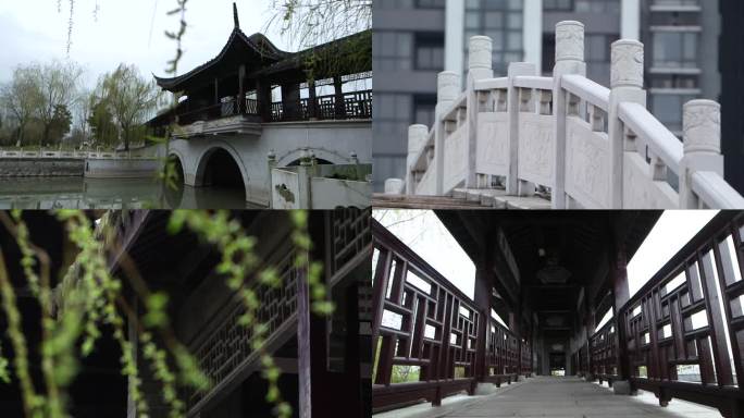 远泽桥 古建筑 庭院垂柳长廊空境B003