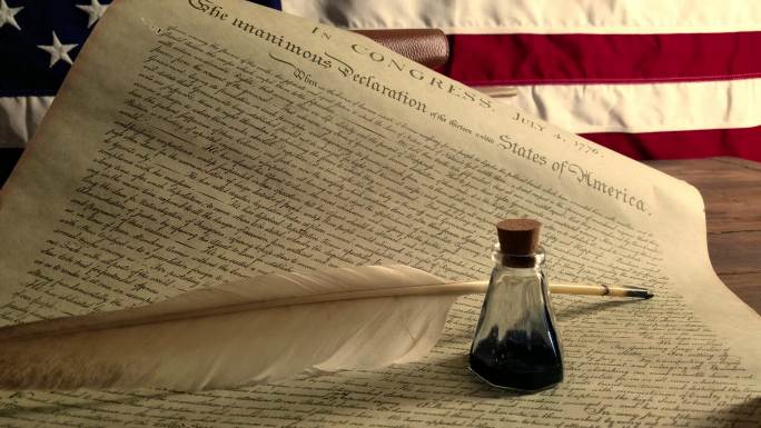 美国独立宣言羽毛笔星条旗手稿