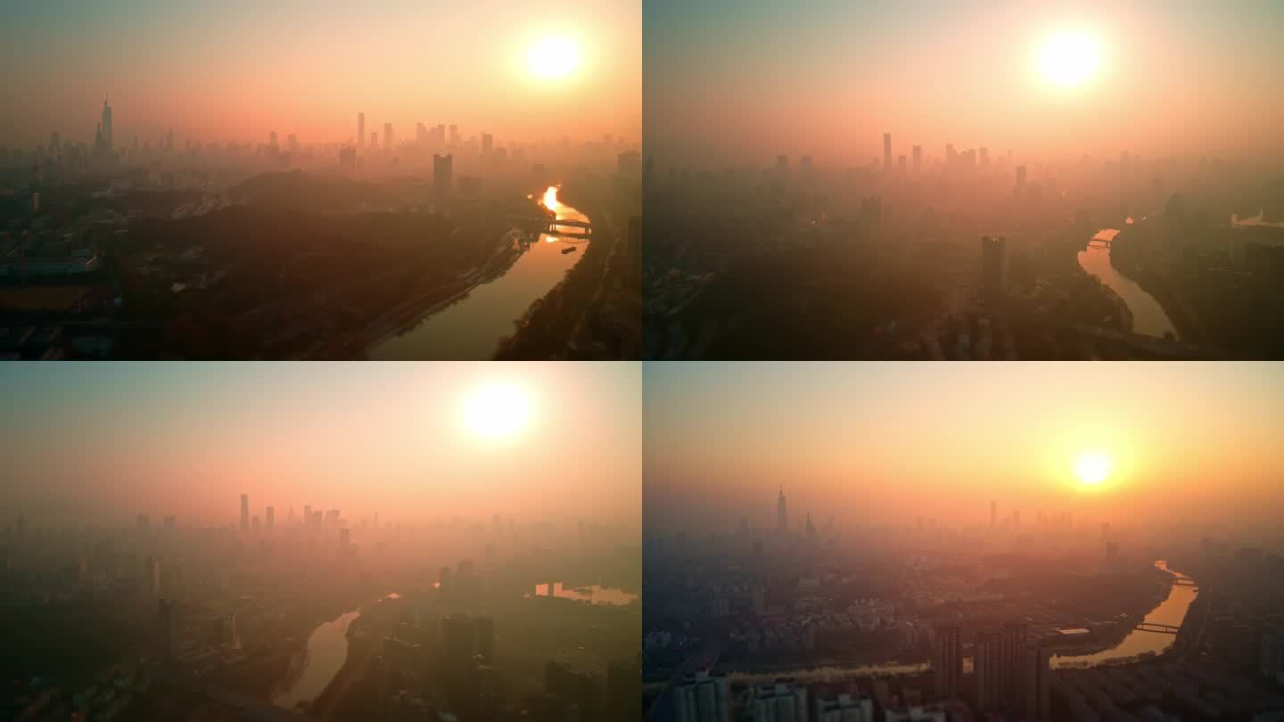 4k航拍延时摄影南京城市天际线日出美景