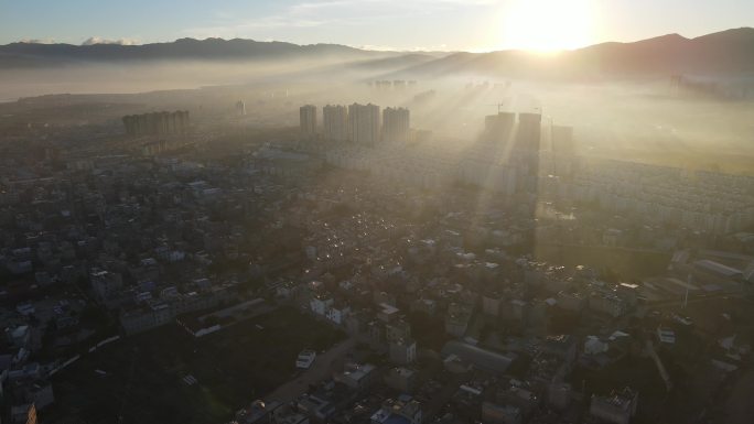 江川城区早晨日出前进仰镜头（原片无调色）