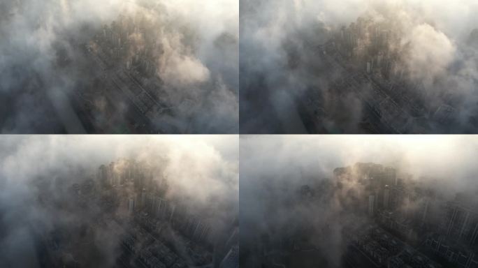 雾气朦胧的城市
