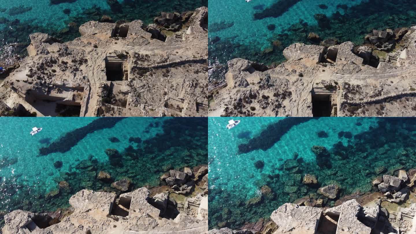 航拍意大利西西里岛法维格纳美丽的绿松石水
