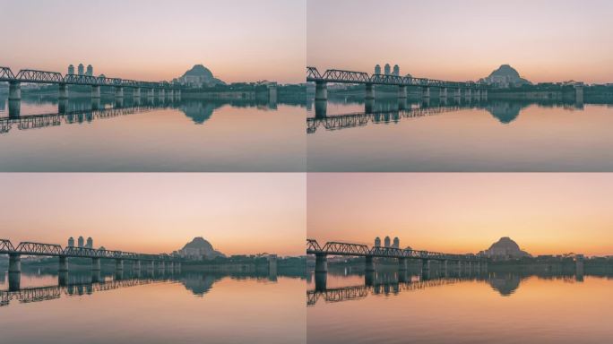 黄昏时分柳州铁桥和柳江延时摄影
