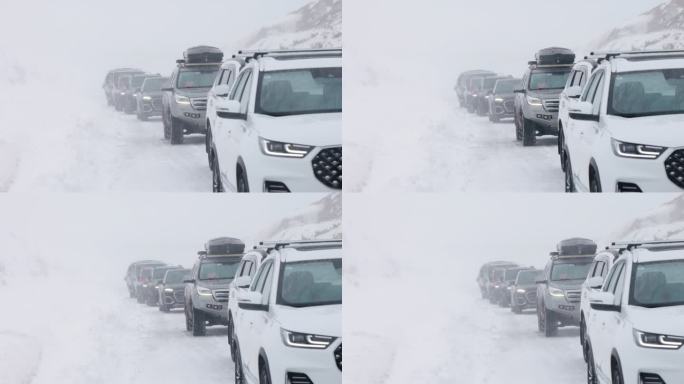 4K新疆大雪天气高速封路汽车等待