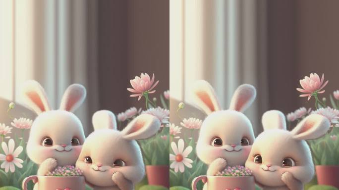 双胞胎可爱小兔子