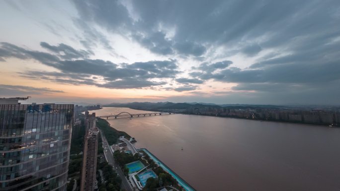 杭州钱塘江城市风光日落转夜延时摄影