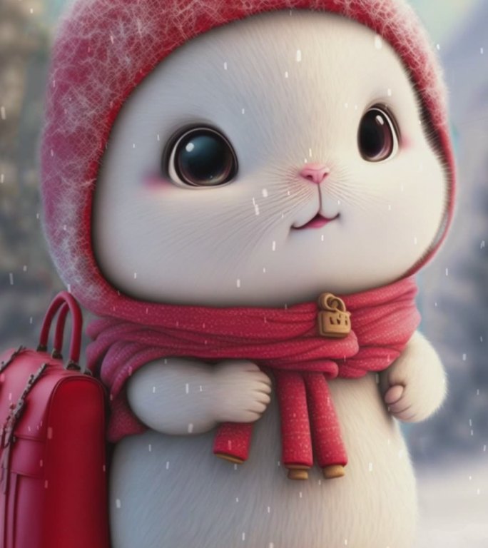 雪中的可爱小兔子