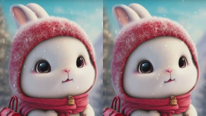 雪中的可爱小兔子
