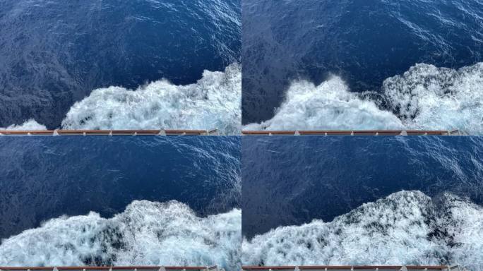 船侧尾流慢速运动太平洋上清澈的蓝色海洋水道具清洗