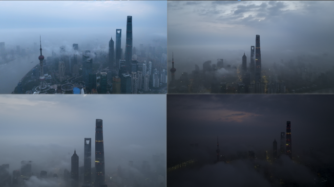 【4K60帧】上海陆家嘴日出平流雾航拍