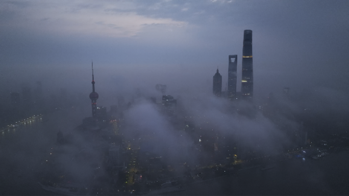 【4K60帧】上海陆家嘴日出平流雾航拍