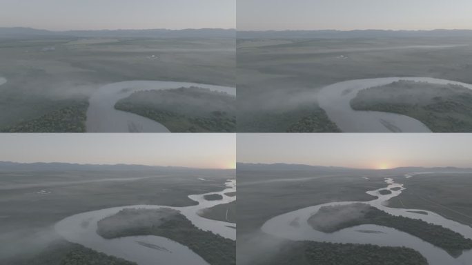 西部边陲新疆伊犁昭苏湿地公园清晨的河流