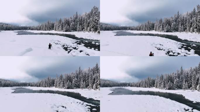 4K冬季新疆喀纳斯拍照的摄影师航拍