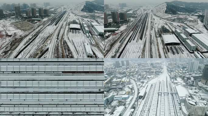 合集湖南怀化火车站雪景4K航拍