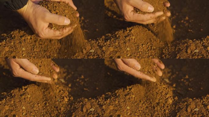 干旱泥土手捧泥土托起希望土壤分析泥土滑落