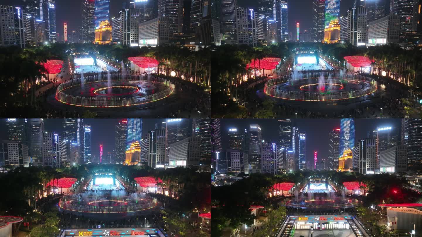 航拍广州海心沙花城汇珠江新城喷泉灯光秀