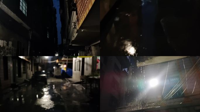 雨巷深深夜晚巷口巷道下雨珠跳动着夜雨雨珠