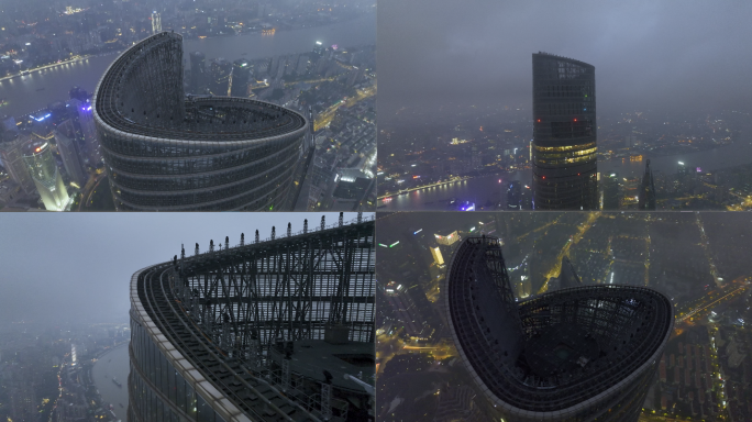 【4K60帧】上海中心大厦夜晚平流雾航拍