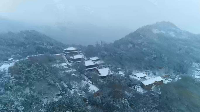 4K航拍杭州上天竺法喜禅寺雪景视频合集