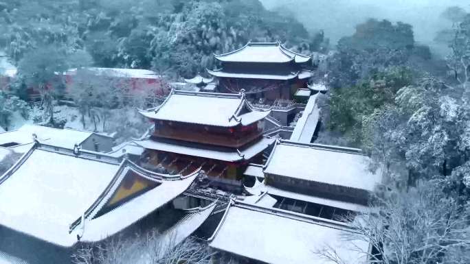 4K航拍杭州上天竺法喜禅寺雪景视频合集