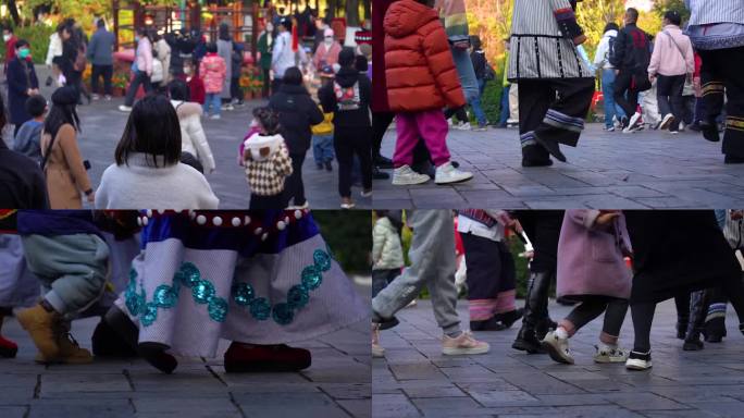 云南民族村游客在广场打跳欢歌