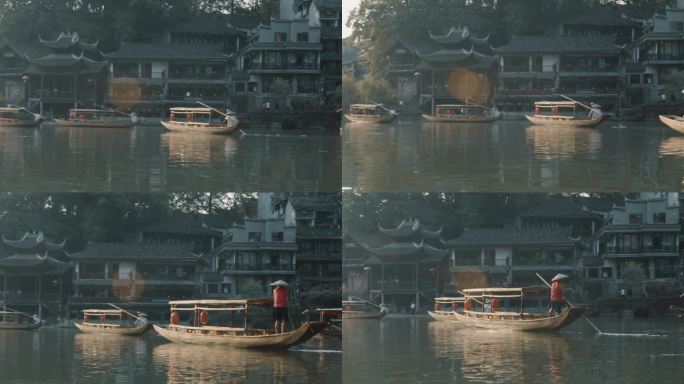 凤凰古镇  水乡古建筑 旅游游船烟雨江南