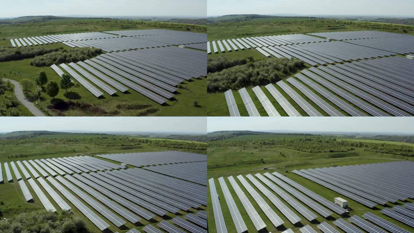 绿色能源-农村太阳能电池能源农场鸟瞰图