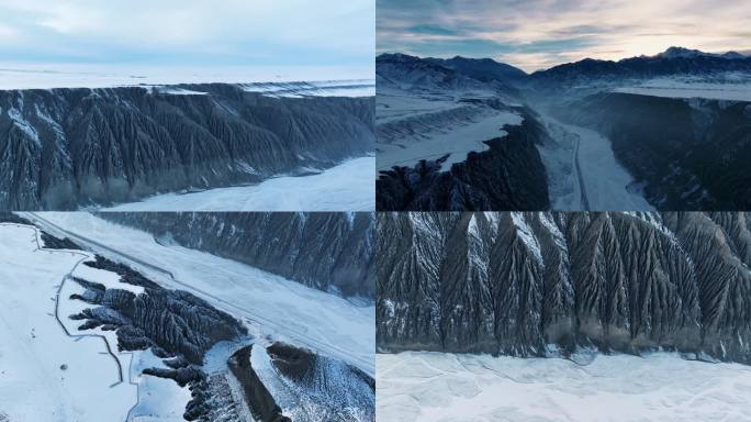 4K冬季新疆独山子大峡谷自然风景航拍合集