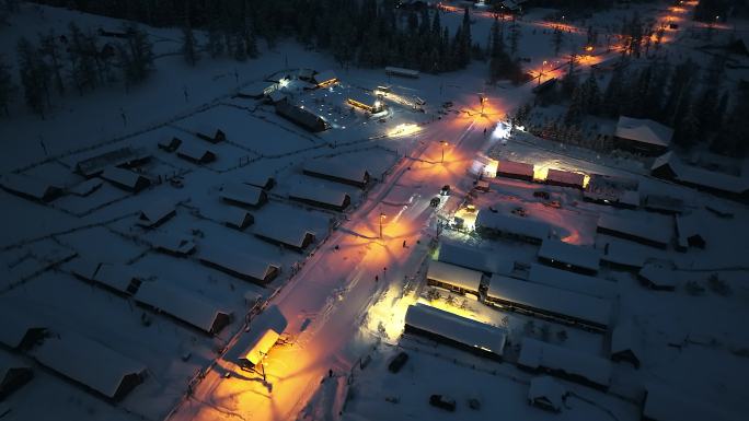 4K冬季新疆喀纳斯图瓦村夜景航拍合集