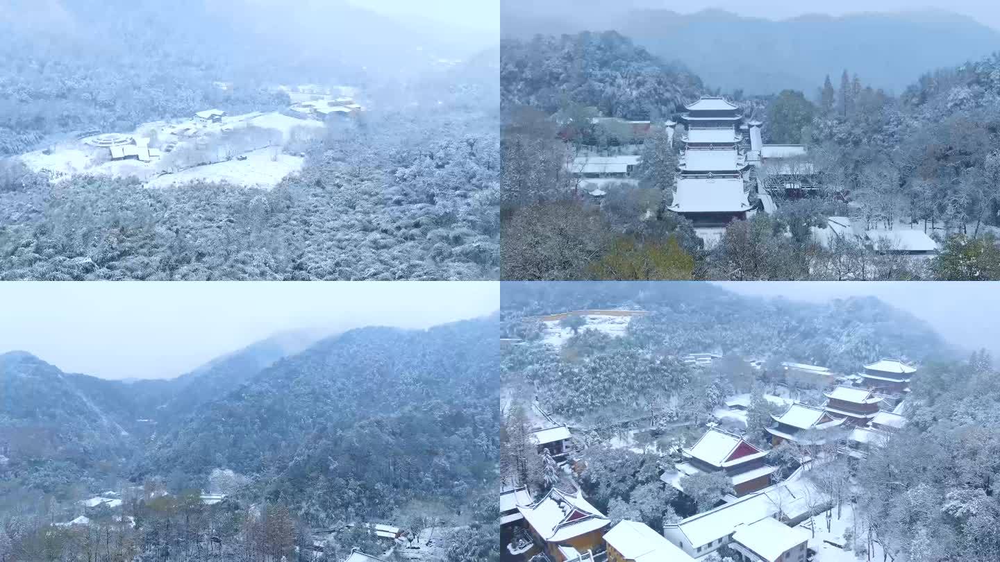 4K航拍杭州上天竺法喜禅寺雪景视频合集
