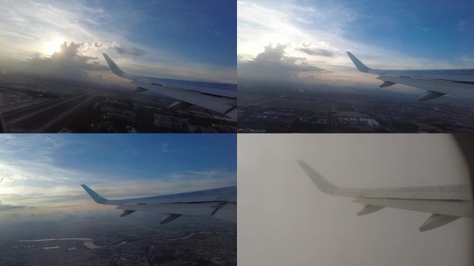 飞机起飞天上云里穿梭
