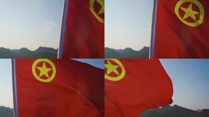 中国共青团团旗随风飘扬共青团员先锋队希望