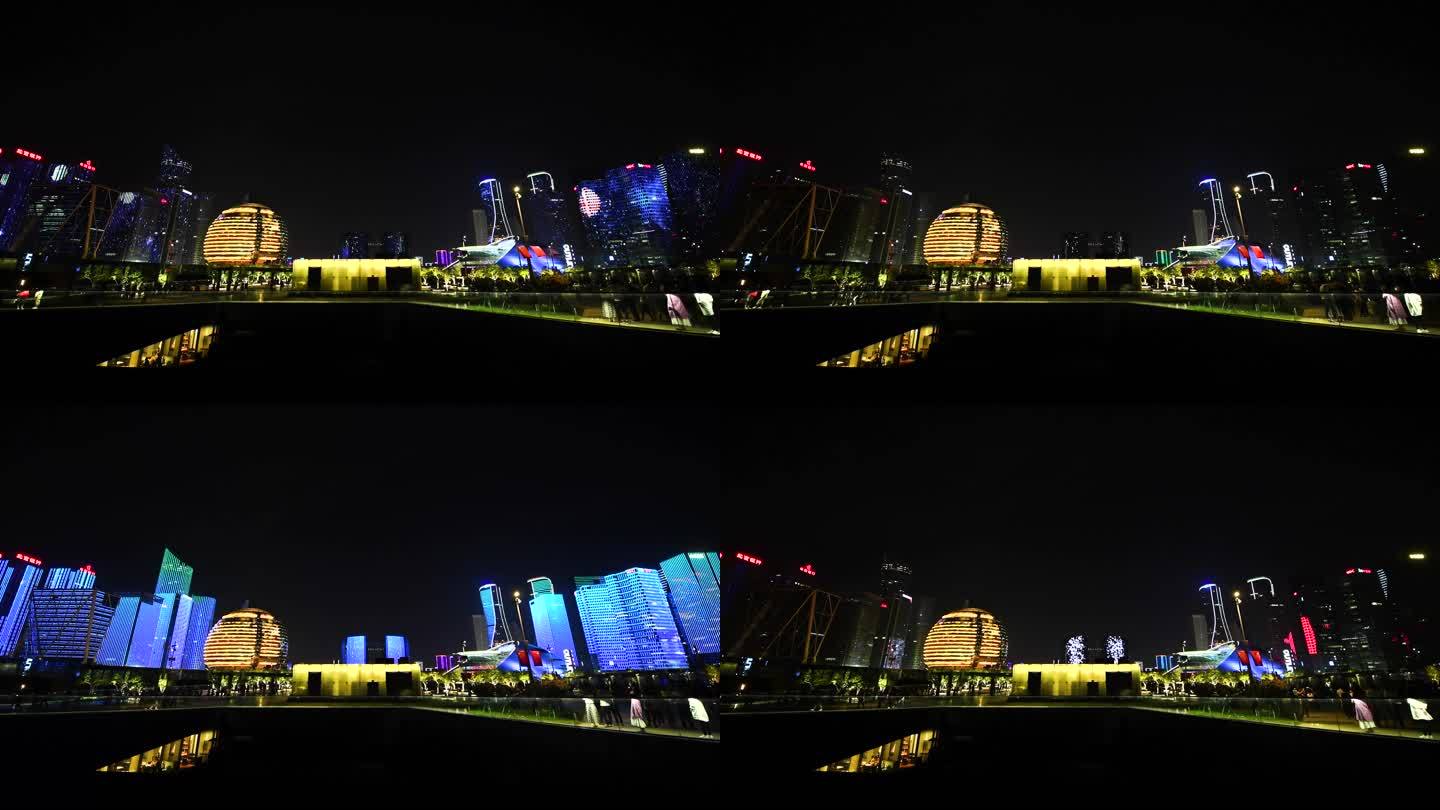 航拍杭州城市阳台灯光秀视频合集