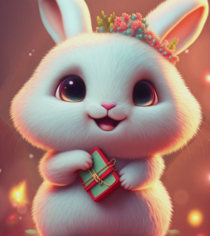 兔年带花环可爱小兔子
