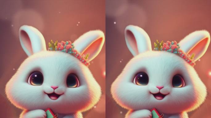 兔年带花环可爱小兔子