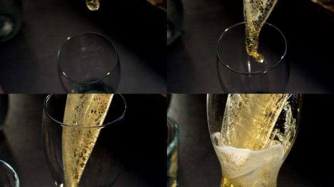 将啤酒倒入玻璃杯。气泡和泡沫