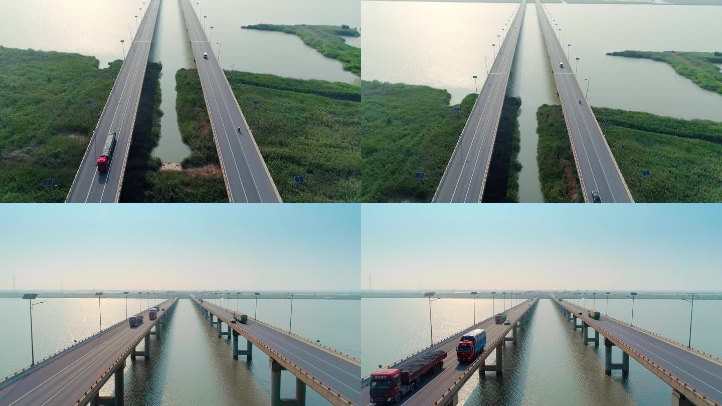 航拍连云港跨河公路高速