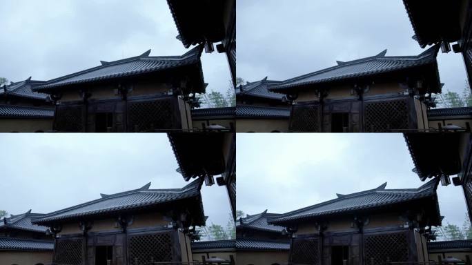 【4K】古代建筑庭院下雨延时