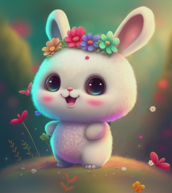 简约可爱带花环的小兔子