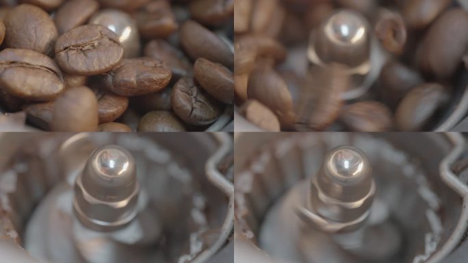 咖啡制作 磨咖啡豆 特写