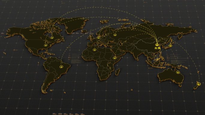 世界地图全球辐射布局动画-高端大气黑金版