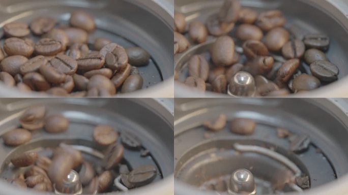 咖啡制作 磨咖啡豆 特写