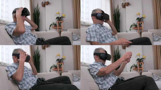 体验虚拟现实眼镜的老年人