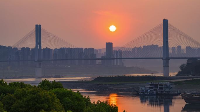 重庆城市风光李家沱大桥日落