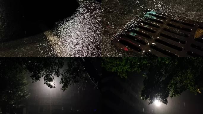 大雨街道深夜夏天秋天气候雨季夜晚雨水积水