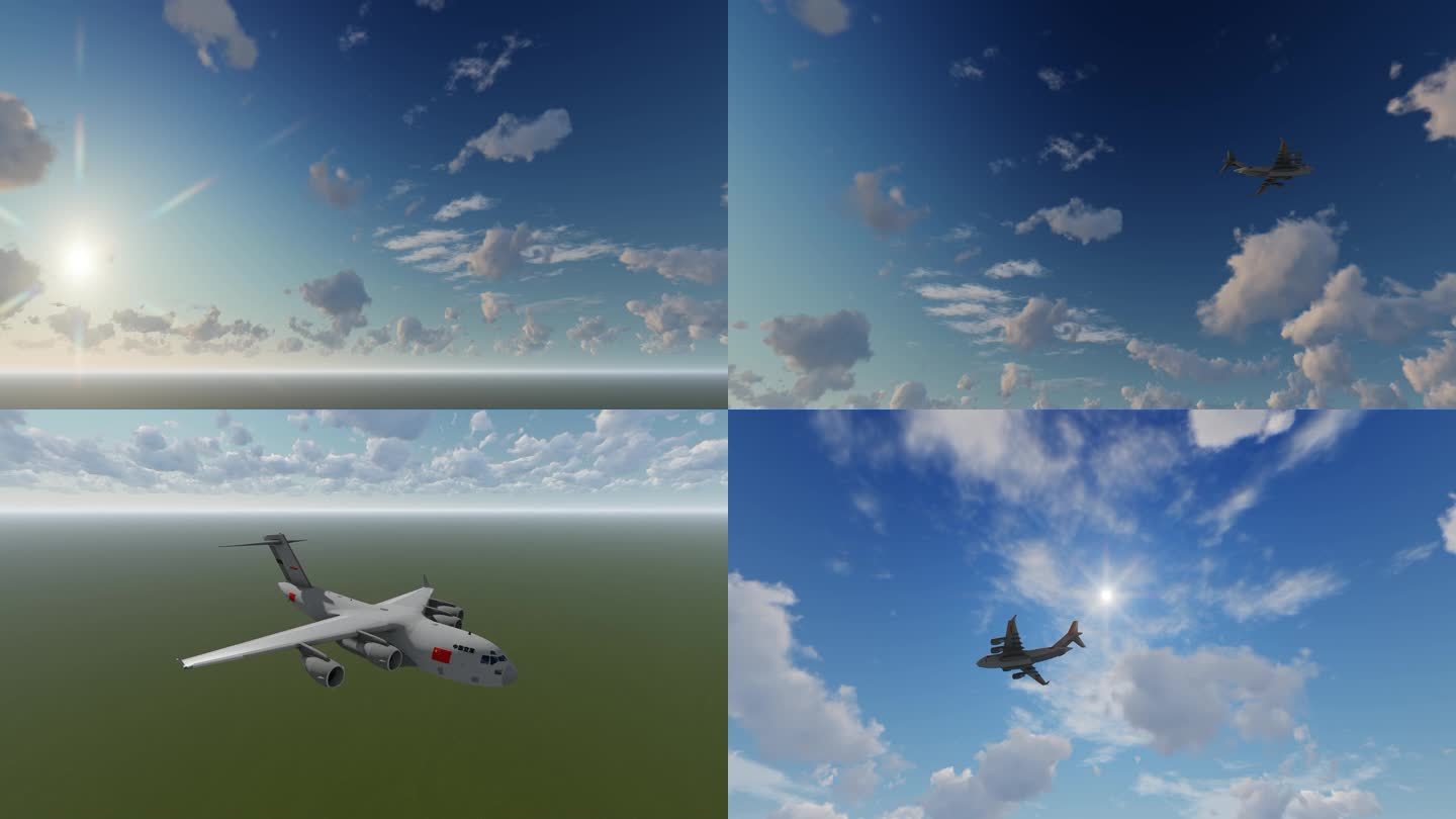 空军运输机飞行掠过天空